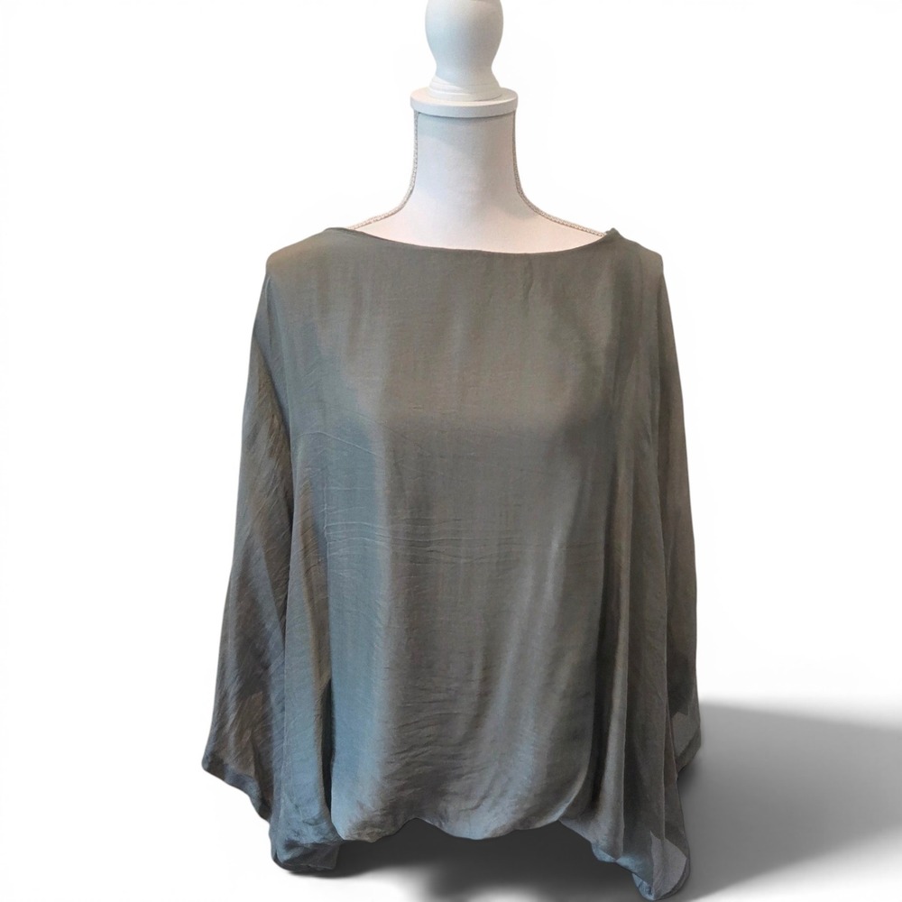 M Italy Blouse Silk Viscose Layered Draped Relaxed Sage Green Lagenlook XL